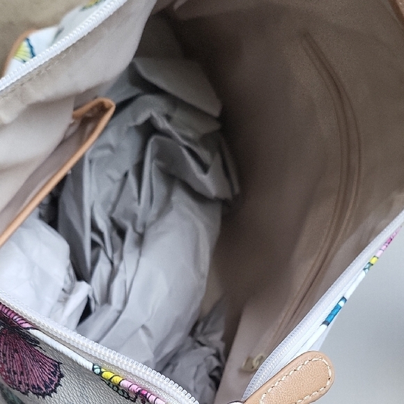 Kim Rogers Butterfly Print White and Tan Women's Bag - Picture 5 of 6